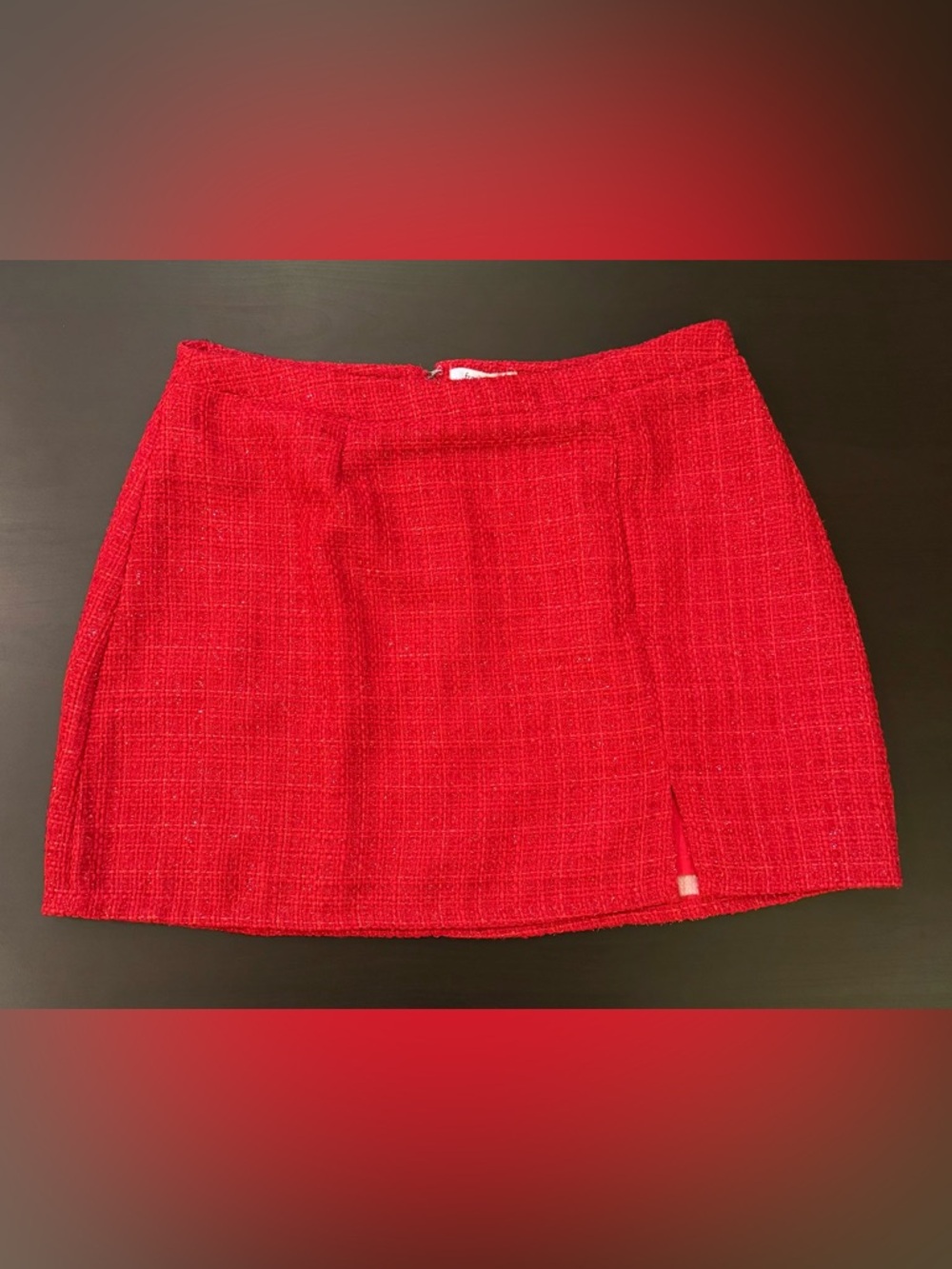 NWT Francesca's Red Tweed Mini Skirt with Subtle Sparkle